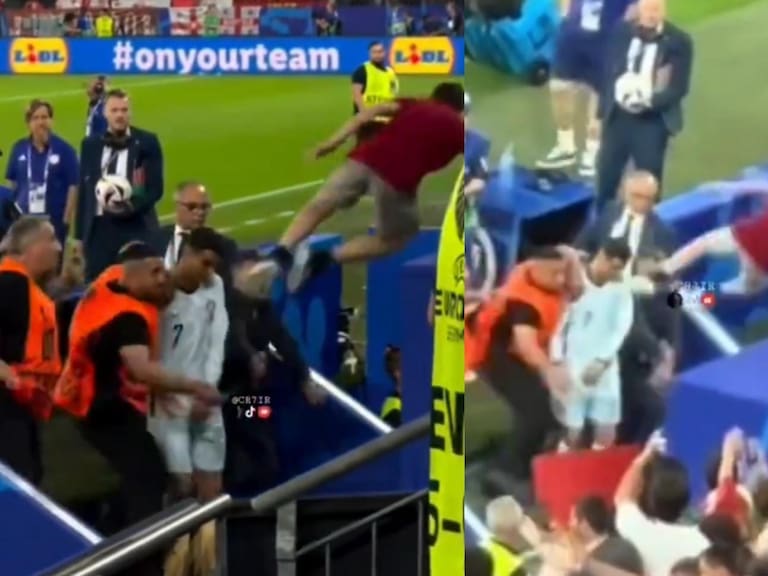 Insólito: hincha se lanzó desde la tribuna para tocar a Cristiano Ronaldo y sufrió impactante caída