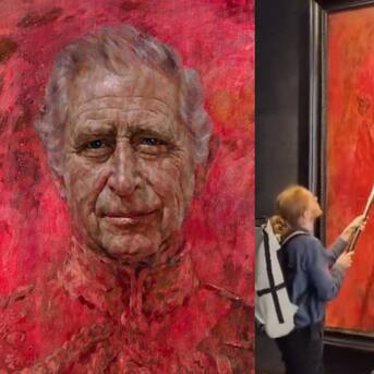 Escándalo en galería de Londres: activistas por los animales vandalizan el primer retrato del Rey Carlos III 