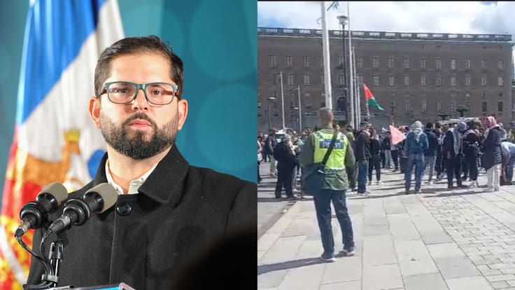 Durante visita del Presidente Boric en Suecia: chilenos participan de protesta pro Palestina fuera del Parlamento en Estocolmo