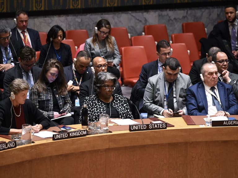Representante de Estados Unidos, Linda Thomas, vota en contra de la resolución en el Consejo de Seguridad de la ONU para un alto al fuego en la Franja de Gaza.