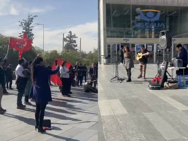 Con música en vivo de fondo: militantes del Partido Comunista acuden nuevamente al Centro de Justicia para apoyar a Daniel Jadue
