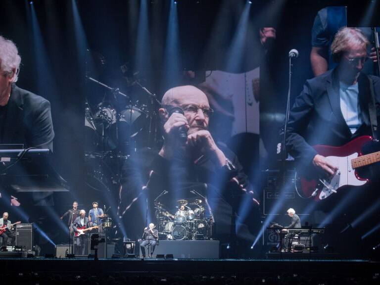 PARIS, FRANCE - MARCH 17: Phil Collins,Tony Banks, Mike Rutherford,Daryl Stuermer, and Nicholas Collins from Genesis perform at U Arena on March 17, 2022 in Nanterre, France. (Photo by David Wolff-Patrick/Redferns)