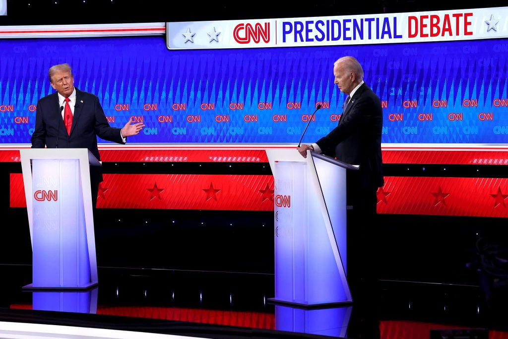 Joe Biden y Donald Trump en el primer debate televisivo de la campaña 2024 para la elección presidencial en Estados Unidos.