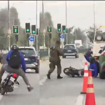 Carabinero derriba a motociclista que intentó atropellarlo: impacto fue transmitido en vivo en pleno matinal de TV