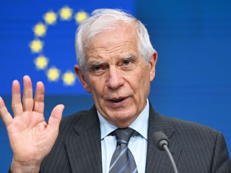 El alto representante de asuntos exteriores de la Unión Europea, Josep Borrell, habla desde la sede del organismo en Bruselas de Bélgica.