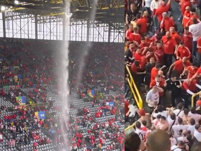 Captan increíble “cascada” en el estadio y feroz pelea entre hinchas antes del Turquía vs Georgia en la Eurocopa