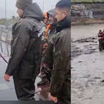 Carabineros rescata a persona atrapada en el río Mapocho por subida del caudal a causa de la lluvia en Santiago 